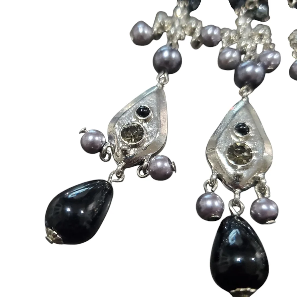 GERARD YOSCA Vintage Massive Cross Pearl Onyx Statement Necklace - Picture 4 of 5